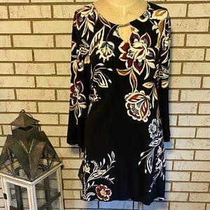 JM Collection Black and Red Floral Tunic